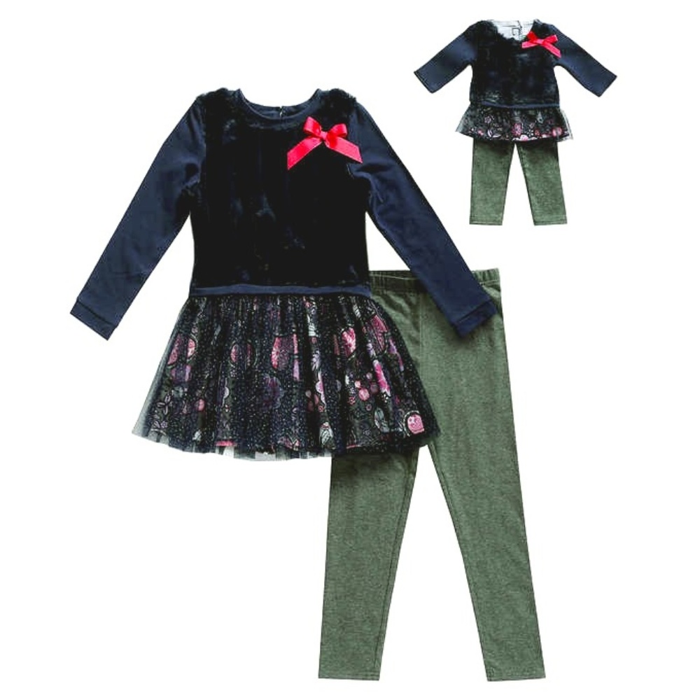 NWT Dollie + Me Girl's Legging 2pc Set Navy + Gray